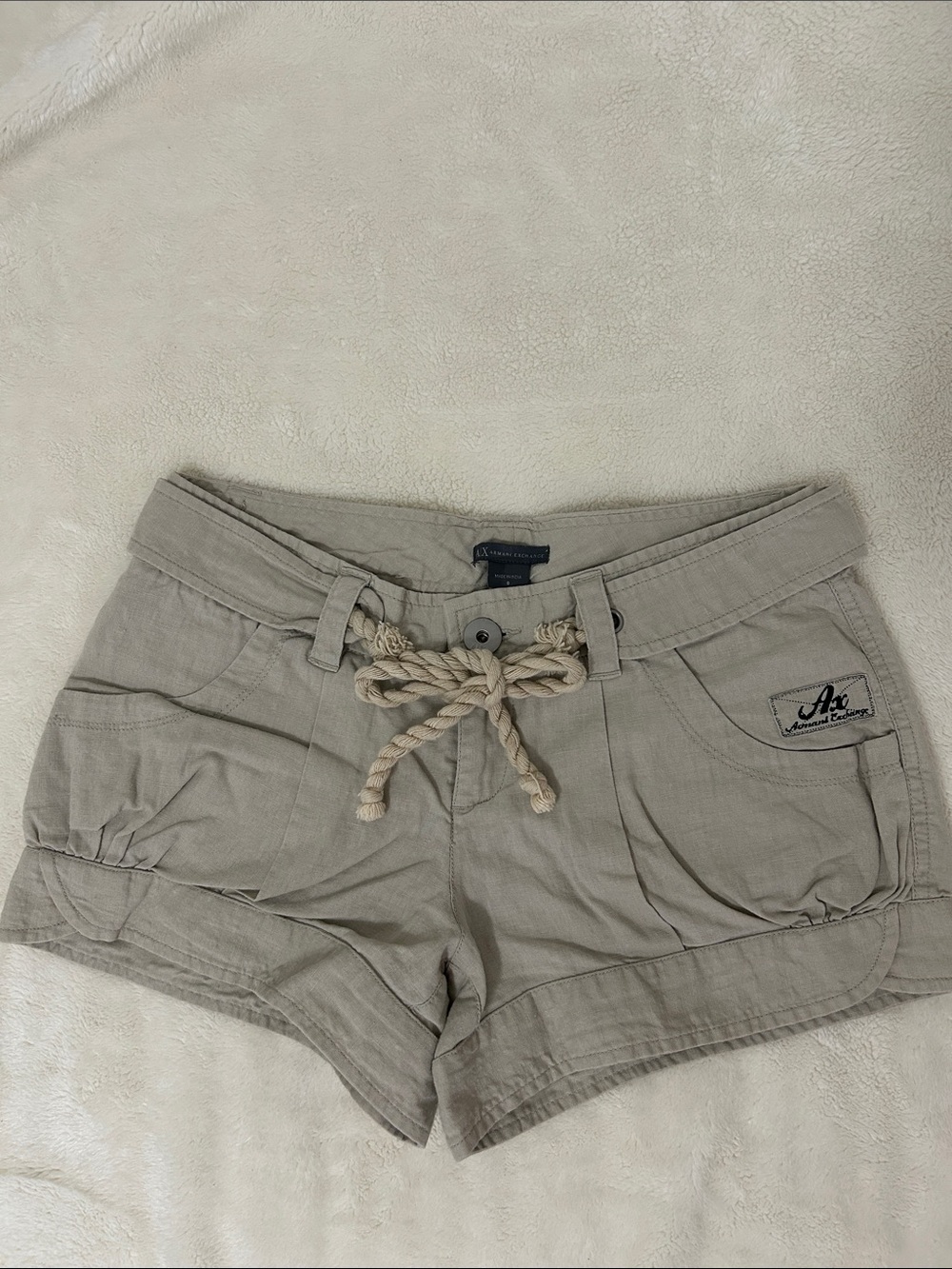 Armani Exchange Women's Beige Rope-Tie Balloon Shorts